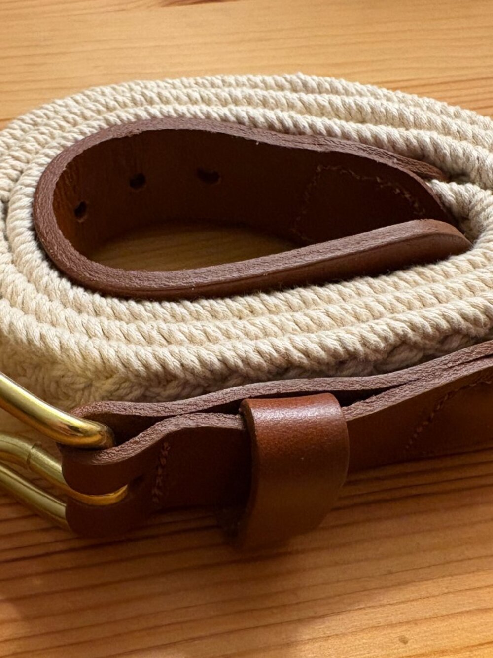 Eliza B Leather Man Macrame Belt Cream Brown Sz 40 Made in USA Coastal Prep
